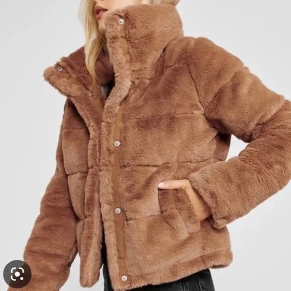 Abercrombie & Fitch Faux Fur Mini Puffer in Brown